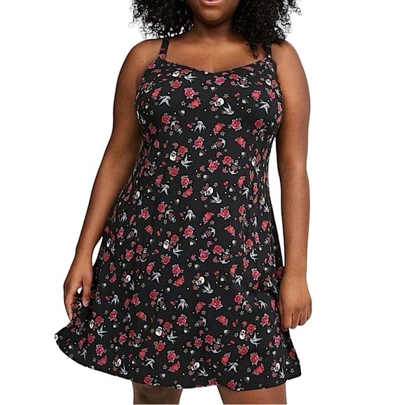 torrid Dresses & Skirts - TORRID Skulls, Flowers, Hearts “Pixxy Tattoo Icons" Mini Challis Slip D…‎